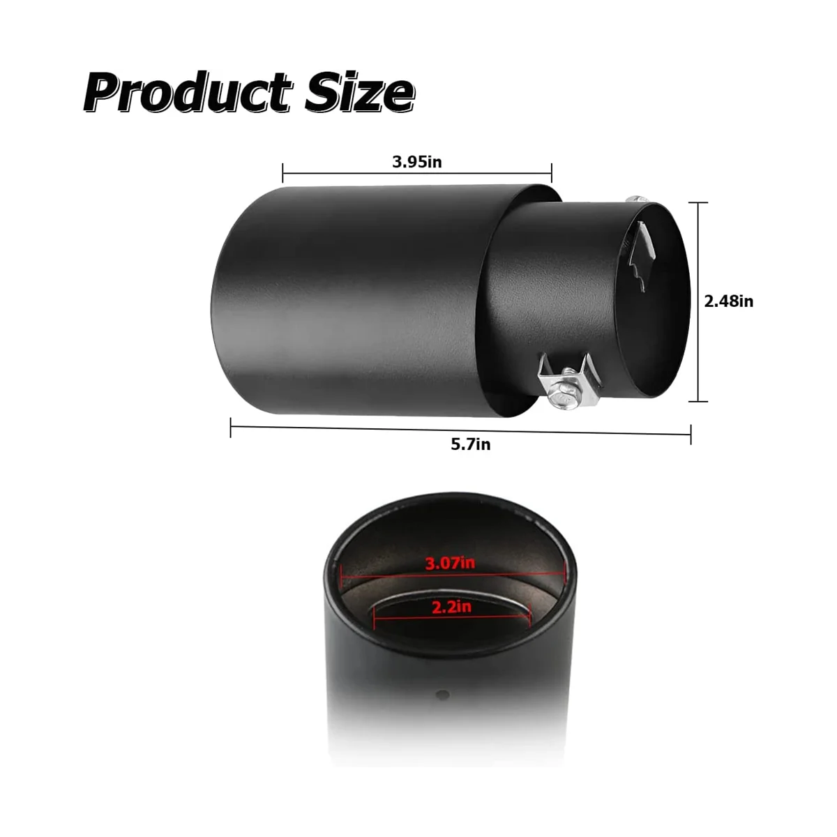 Stainless Steel Car Exhaust Tip, 2.1In To 1.5In Universal Car Exhaust Pipe Modification Tail Throat Tail Pipe (Black)