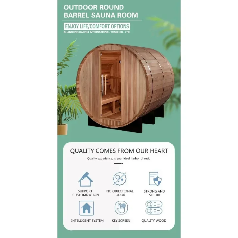 Cross-modern design, drum-type solid wood sauna, multi-size production, multi-heating method, optional solid wood house