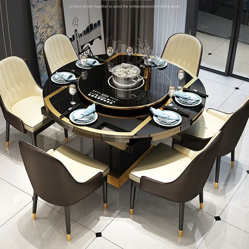 Indoor Modern Folding Induction Cooker Dinner Round Table Turntable Restaurant Apartment Penteadeira Home Furniture GY50CZ