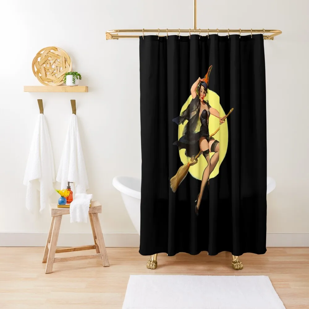 

Vintage Pin up Witch Halloween Costume Women Shower Curtain Shower Set For Bathroom Cute Shower For Bathrooms Curtain
