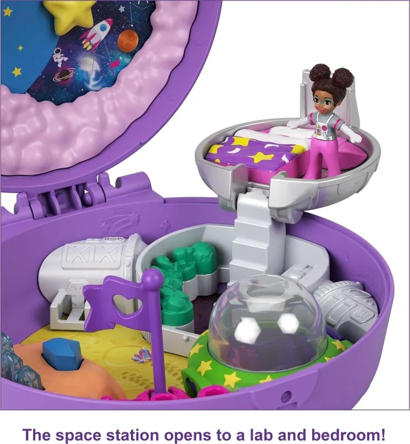 New Surprise Doll Polly Pocket Playset Travel Toy with 2 Micro Dolls Saturn Space Explorer Compact Holiday Gift for Girls