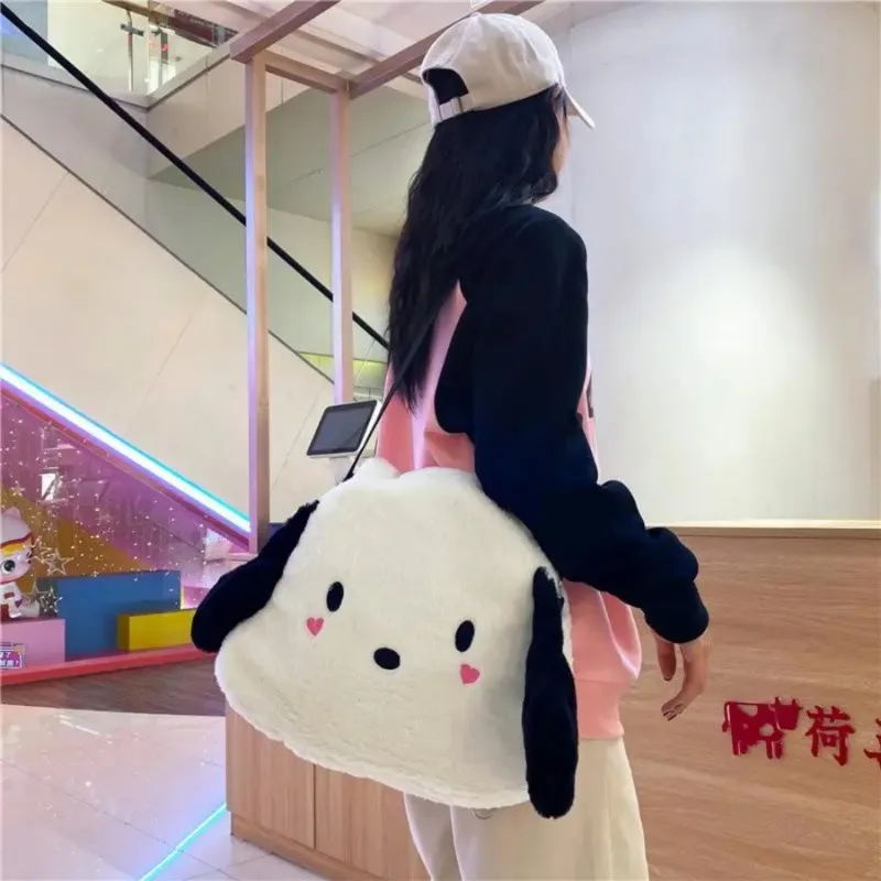 Sanrio Kawai Pochacco Cute Backpack Cartoon Tote Bag Shopping Storage Bag Large Capacity Travel Bag Girl Gift Plush Handbag New