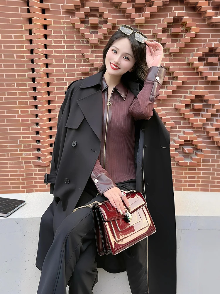 

Mehi Private Collection Double Zipper Knitted Cardigan Women's Spring Autumn Slimming Flip Collar Top Casual Sle Long Sve