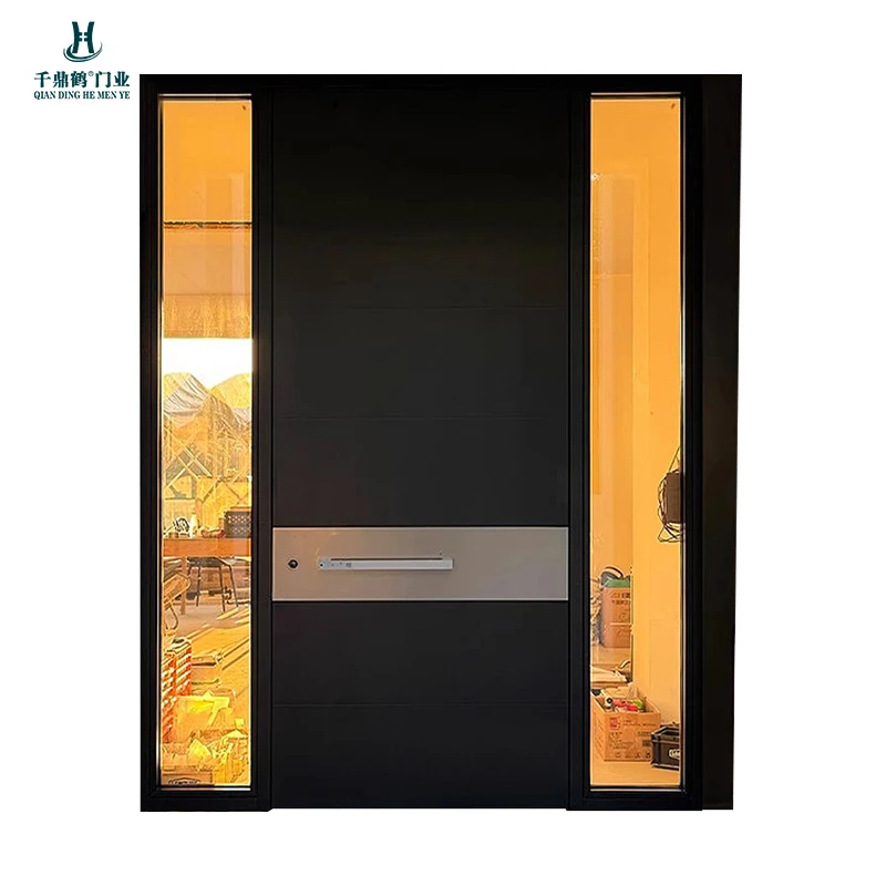 Customized Residential Entrance Glass Pivot Doors Cast Aluminum Villa Protective Unequal Double Door or Singe Door