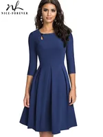 Nice-forever otoño Vintage Color sólido con vestidos de botón fiesta A-Line mujeres acampanado Swing vestido A223