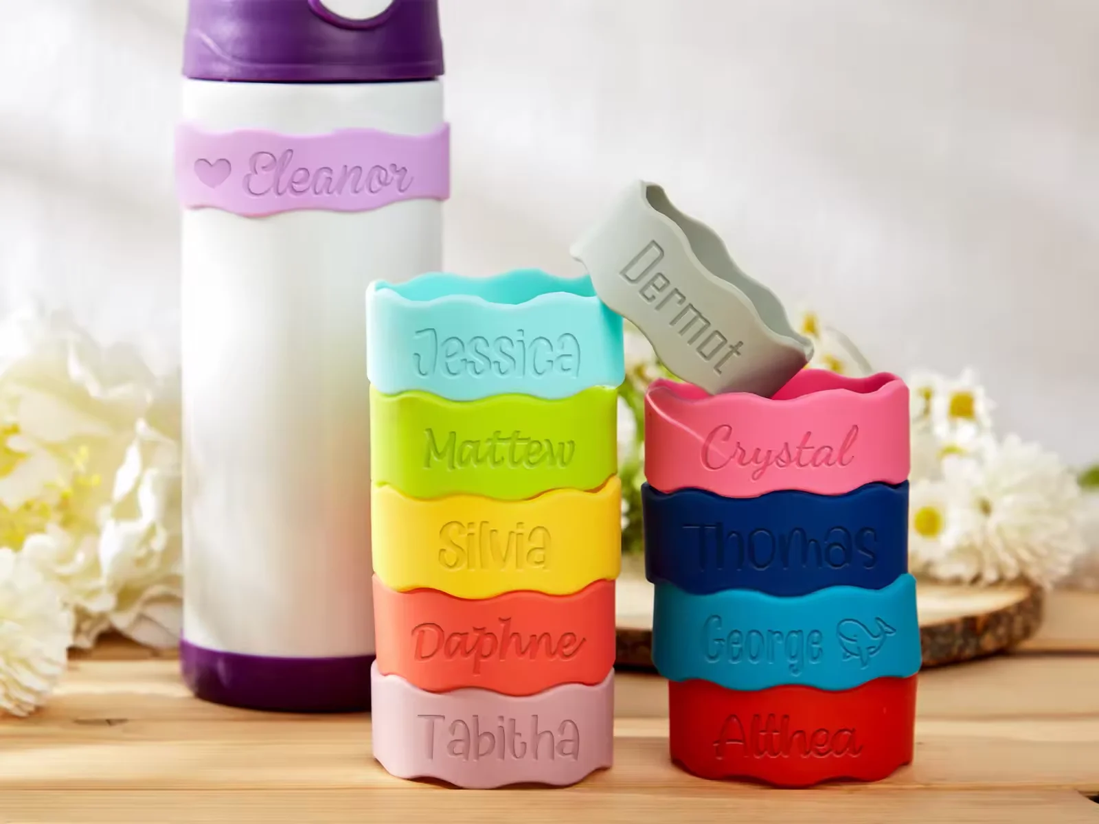 2-Pack Silicone  Bottle Bands Personalized Labels Anti-Slip Baby Bottles Sippy Cups Back to School Labels