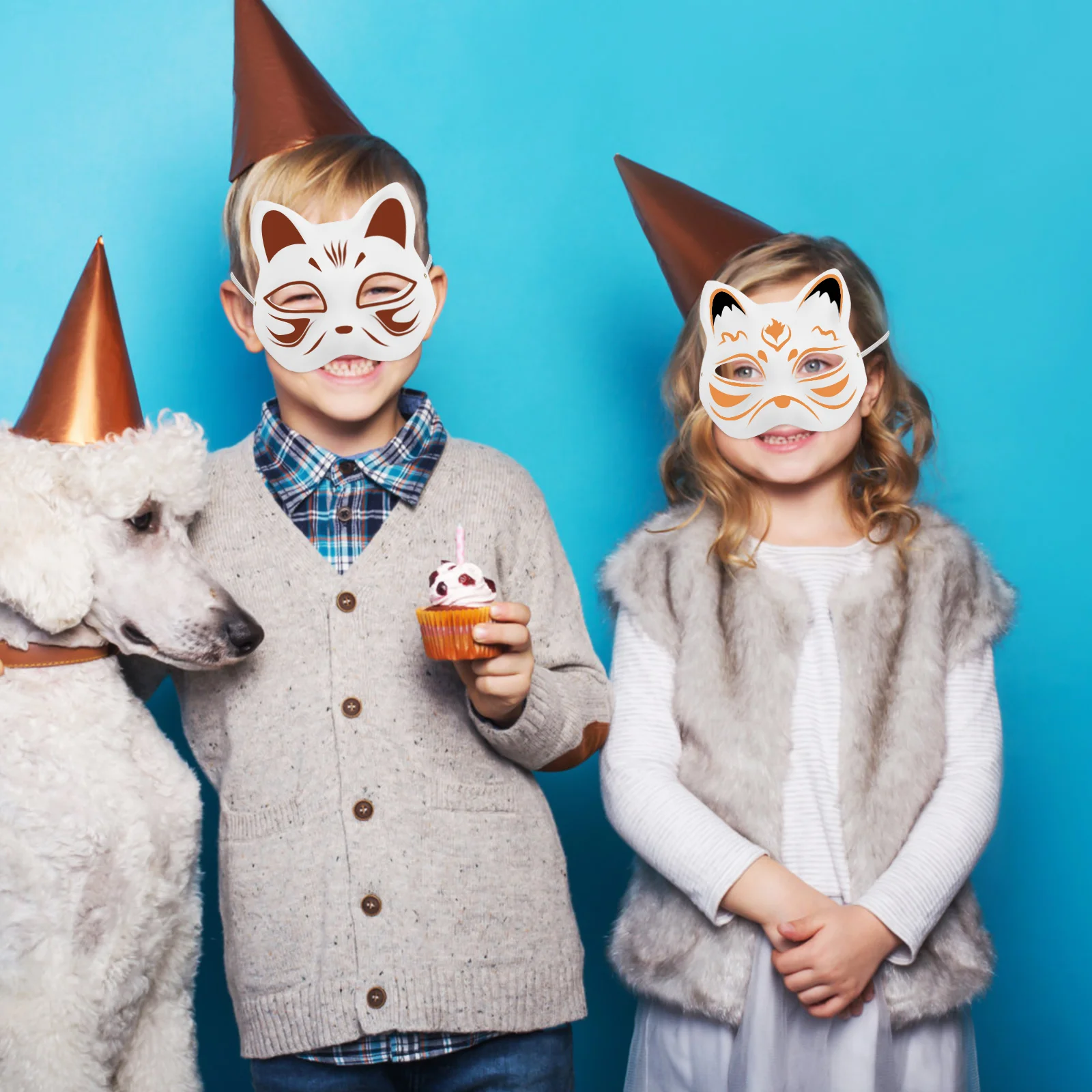 5 pezzi maschera dipinta a mano maschere di volpe per Aldult Cosplay gatto polpa di animale vuota per festa in maschera bambino