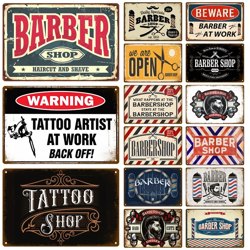 Barber Shop Tin Sign Retro Metal Sign Plaque Metal Vintage Aesthetic Home Living Room Wall Decor Posters Art Decoration Mural