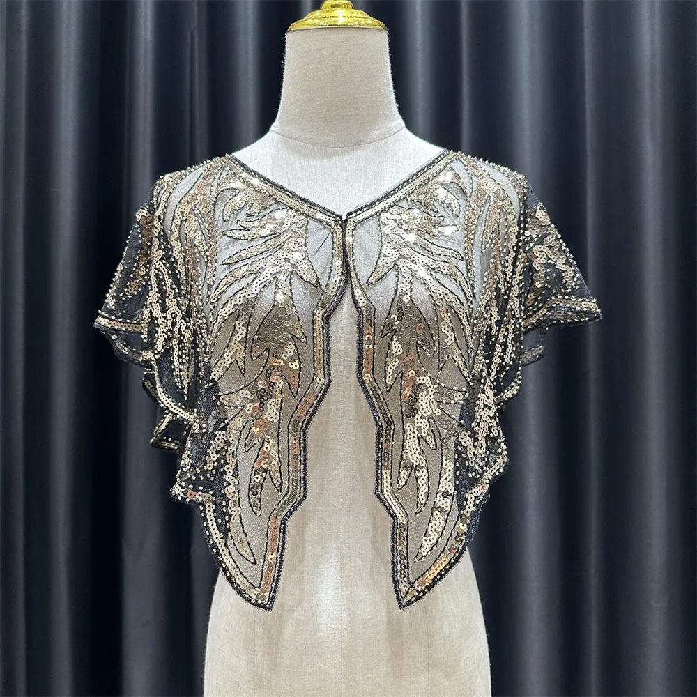 

Fashion 1920s Flapper Shawl Sequin Decor Plant Pattern Shawl Beaded Party Shawl Wedding