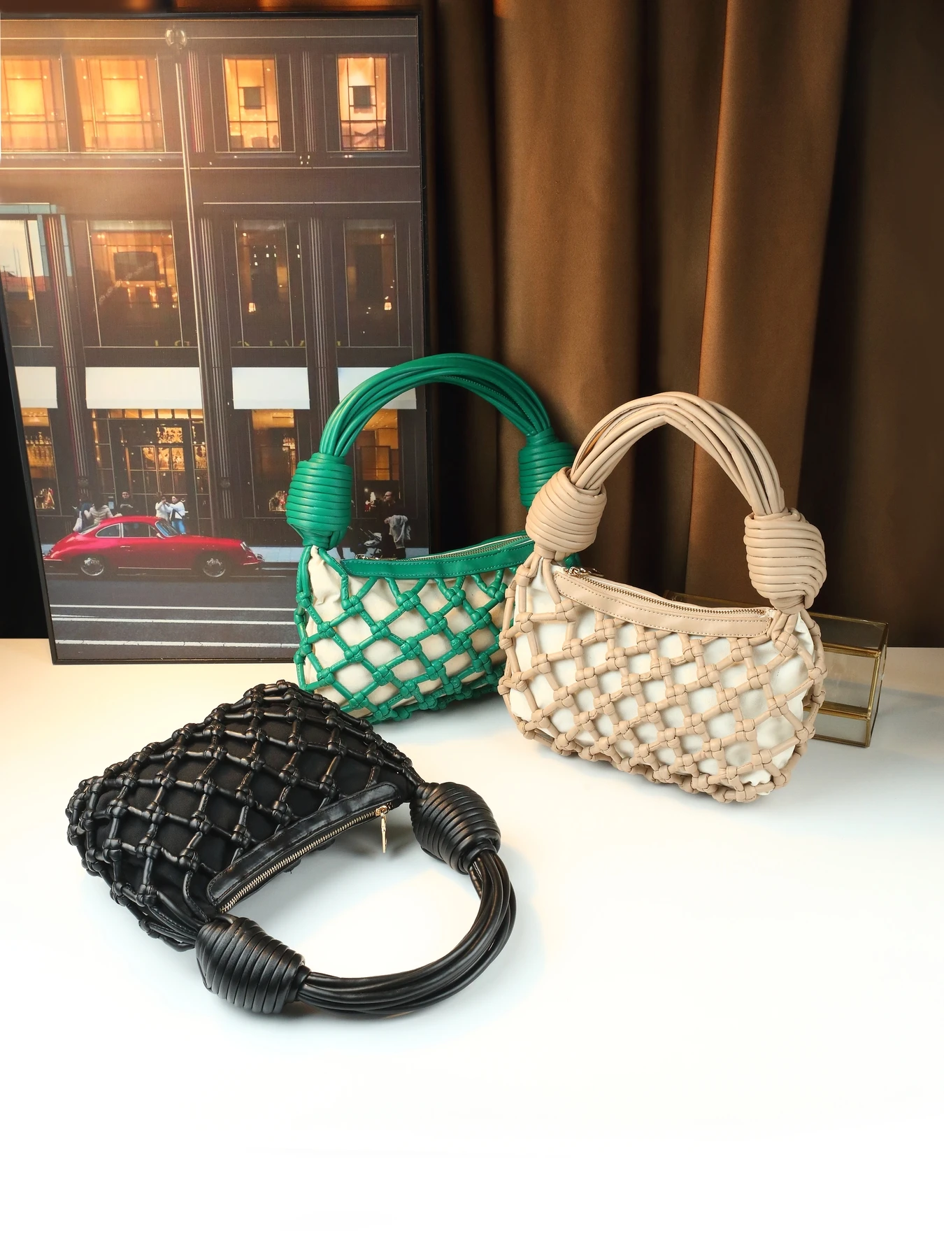 

Trendy new woven windmill knot line small square bag handbag messenger bag