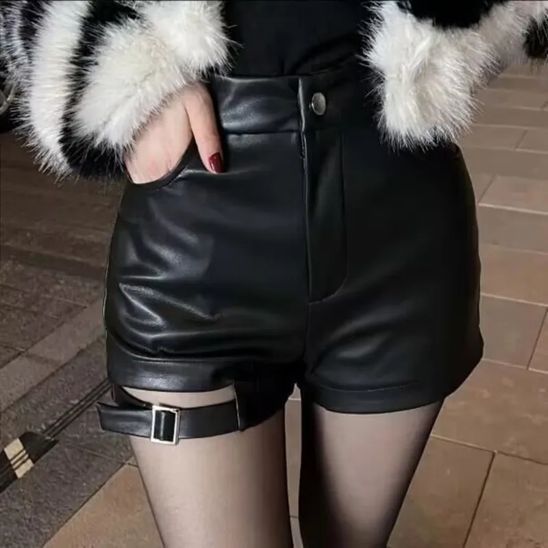 Sexy Zwart Pu Lederen Shorts 2025, Dames Herfst Winter Strakke Gothic Hoge Taille Shorts Street Fashion Y2K Hot Girl Outfit
