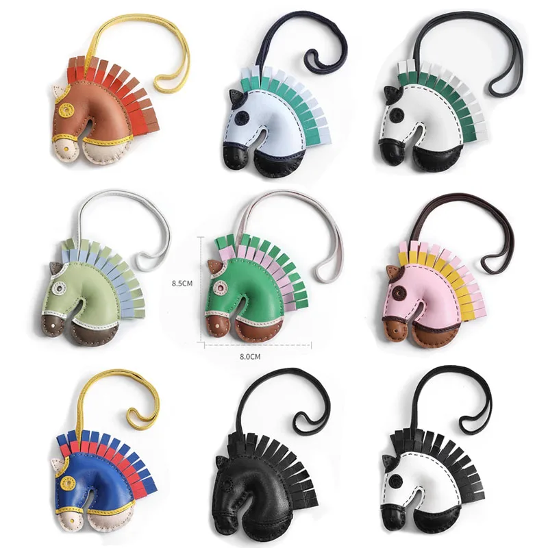 Sheepskin Bag Charm Horse Head Genuine Leather Unicorn Zebra Pendant Cute Car Key Chain DIY Decorative Charm Ladies Bag Charm