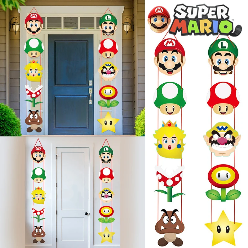 1 Pair Super Mario Bros Door Hanging Anime Party Wall Decorations Door Accessories Theme Party Kids Birthday Supplies Gifts