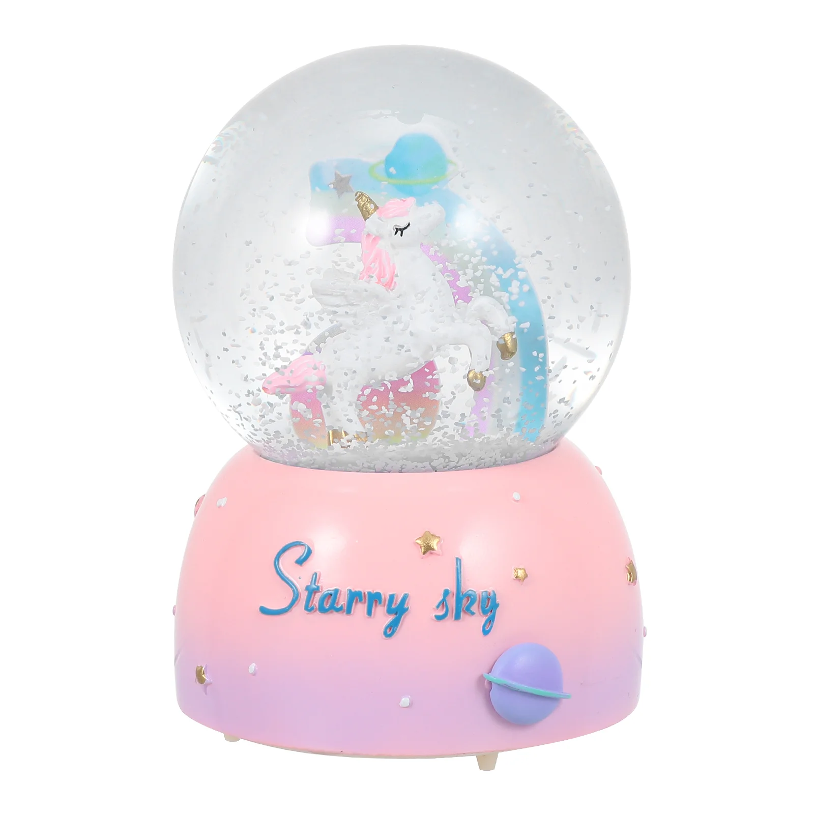 Unicorn Snow Globe with Light Crystal Ball Music Box Snowglobe Glass Decorations Resin