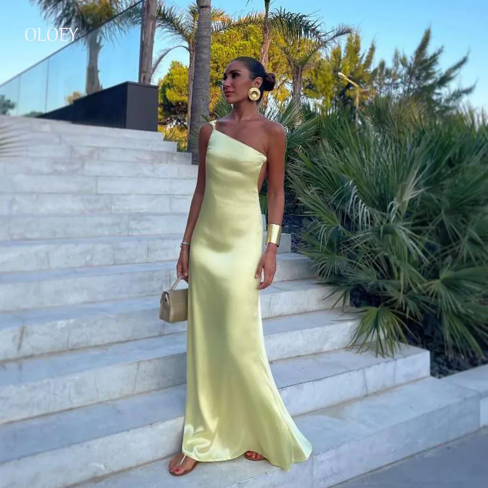 

OLOEY Sexy Backless Mermaid Evening Party Dresses Arabic Women One Shoulder Silk Floor Length Prom Gowns Formal Occasion Dress