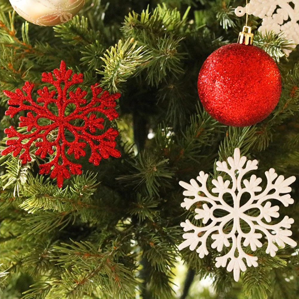 40 ชิ้นคริสต์มาส Glitter Powder Snowflake String จี้เกล็ดหิมะที่มีสีสันเครื่องประดับ Xmas Tree แขวน Party Decor