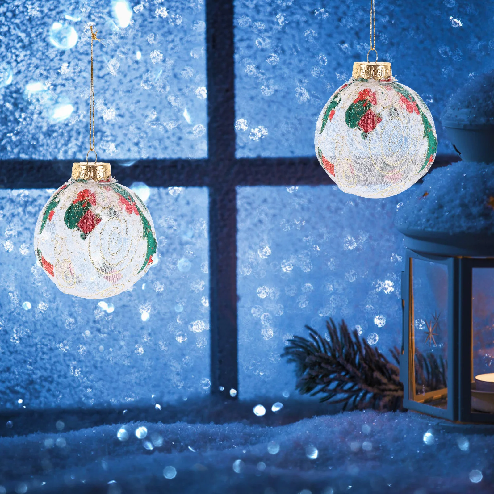 

6 Pcs Christmas Decorative Wrapped Yarn Round Tree Hanging Xmas Supplies Plastic Pendants Holiday Party Home