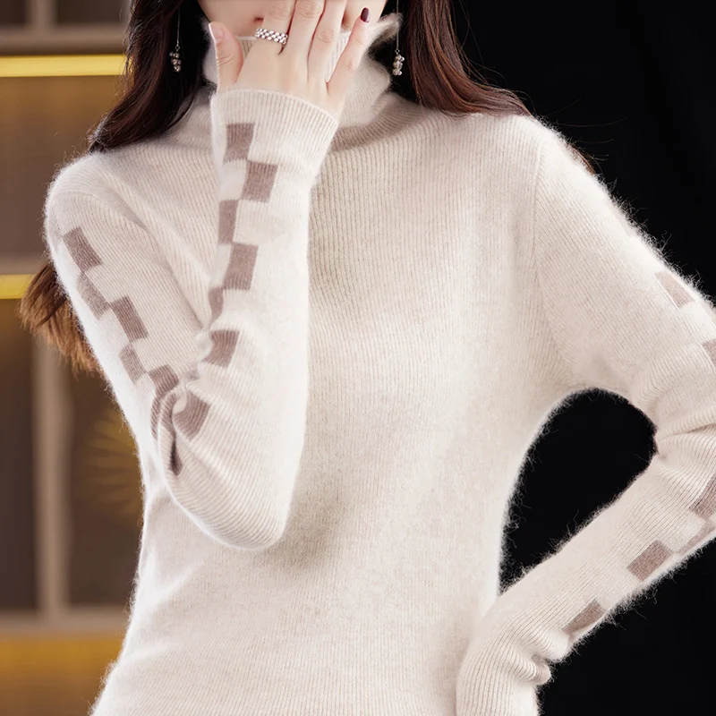 Pile Collar Pure 100% Mink Cashmere Sweater Women's Long Sleeve Tops 2023 Autumn and Winter Warm Slim Knit Pullovers Hot Sale