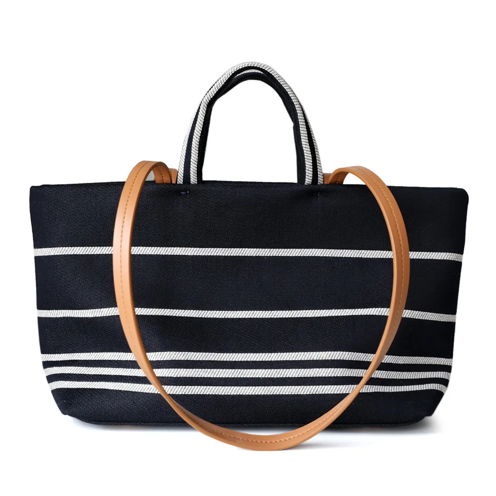 

2024 New Navy Style Striped Beach Bag Women Large Canvas Bag Tote Bag Fashion Shoulder Tote Handle Shopping Lady Bags