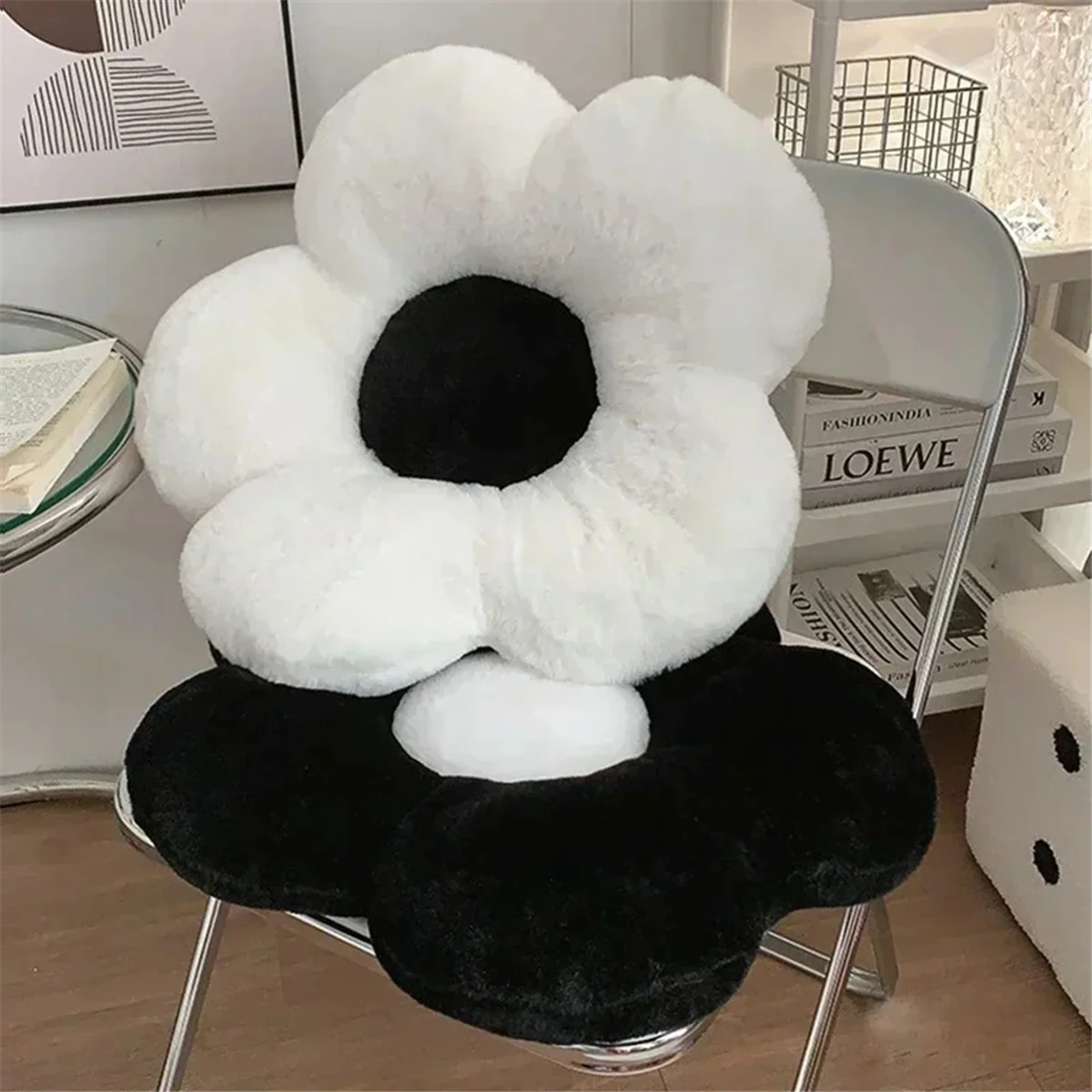 Flower Cushion Office Chair Cushion Black and White Cushion Seat Sofa Cushion Lumbar Support Pillow Room Decoration A