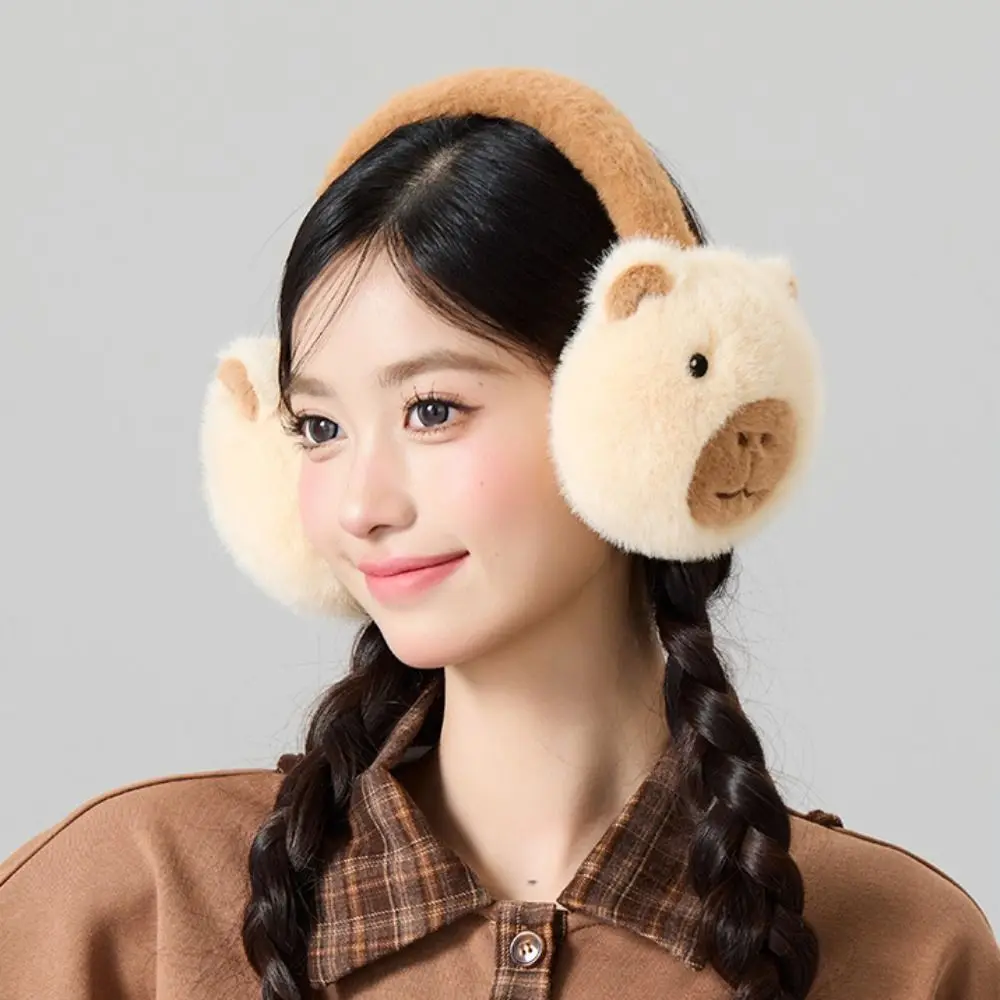 แฟชั่นการ์ตูน Capybara Plush Earmuffs Thicken อุ่นฤดูหนาวฝาครอบหูหูอุ่น Windproof พับ Earflap สาว