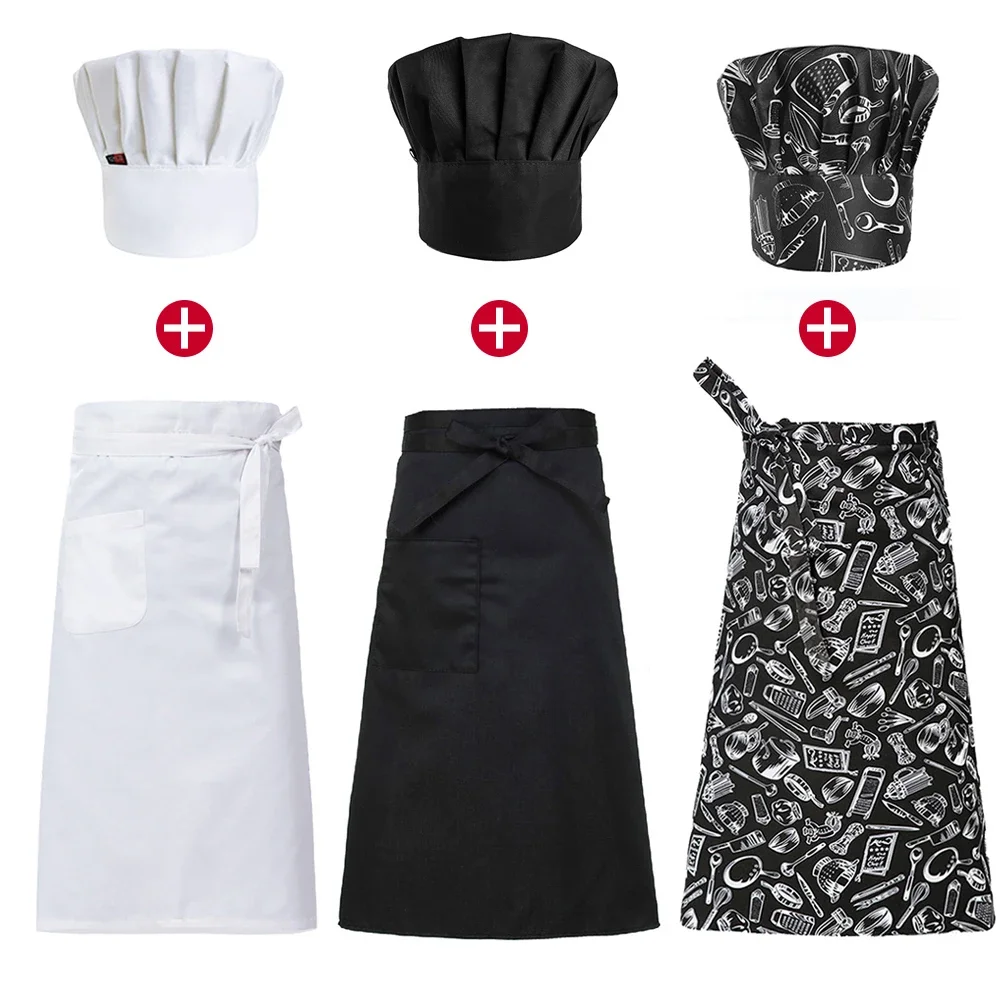 Conjunto uniforme avental de cozinha boné de catering hotel chef pinafore homem restaurante cozinha cozinhar avental de trabalho padaria café mulher garçom chapéu