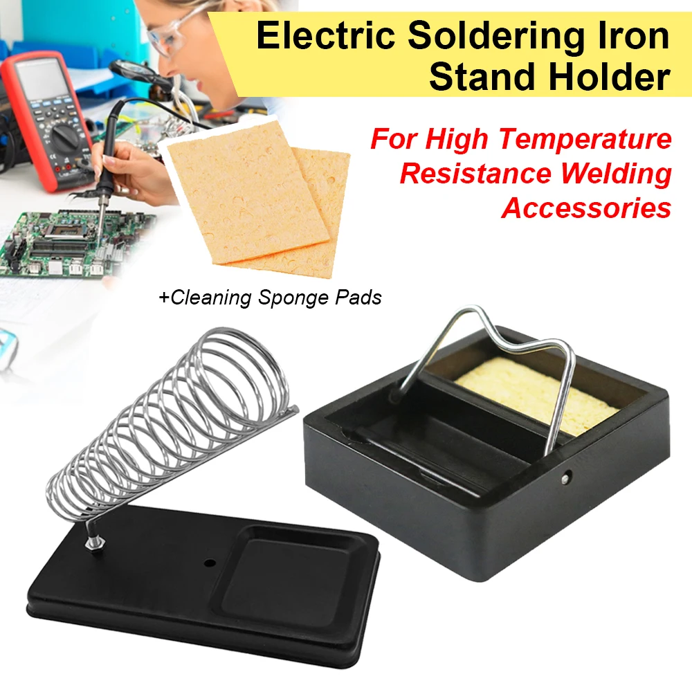 

Electric Soldering Iron Stand Holder with Welding Cleaning Sponge Pads High Temperature Resistant Welding Machines Accessory