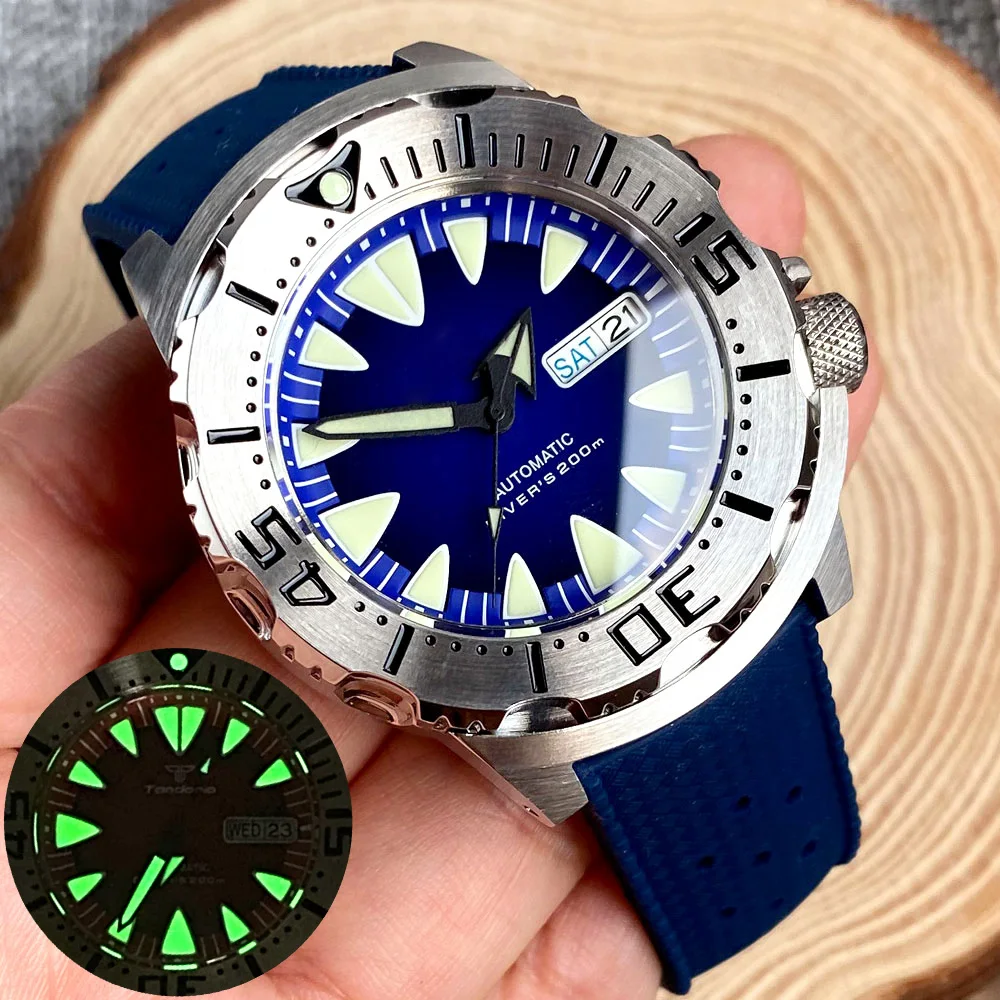 Tandorio Bule Dial Monster Horloge 200M Waterdicht 42mm NH35 Automatisch Horloge Heren 120 Klik Bezel Saffierglas Rubberen Band