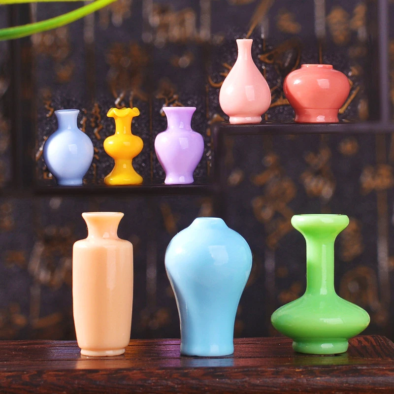 8pcs Mini Colorful Vase Bottles/pots Handmade Dollhouse Miniatures Vase Doll House Decora Kitchen Ornament DIY Accessories