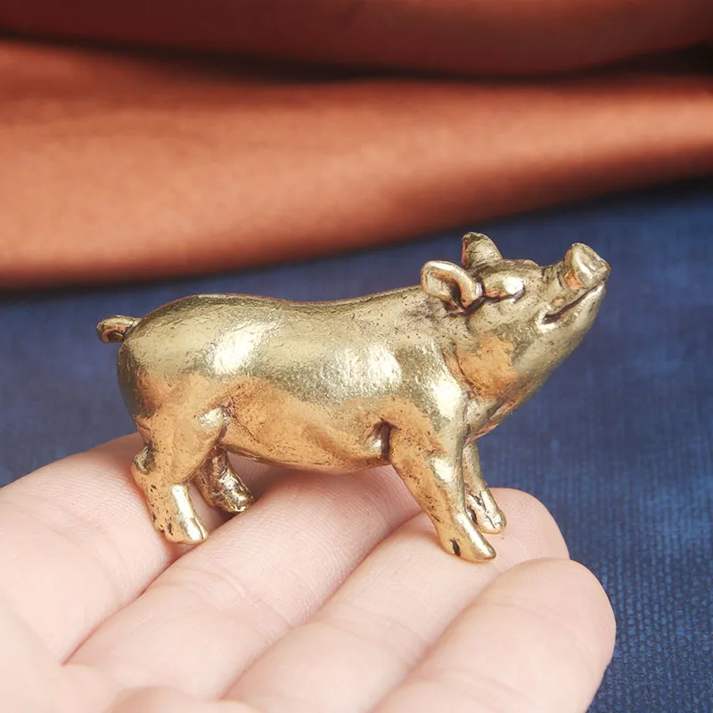 Solid Brass Pig Figurines Animal Miniatures Crafts Desktop Ornaments Desk Living Room Home Decoration Accessories