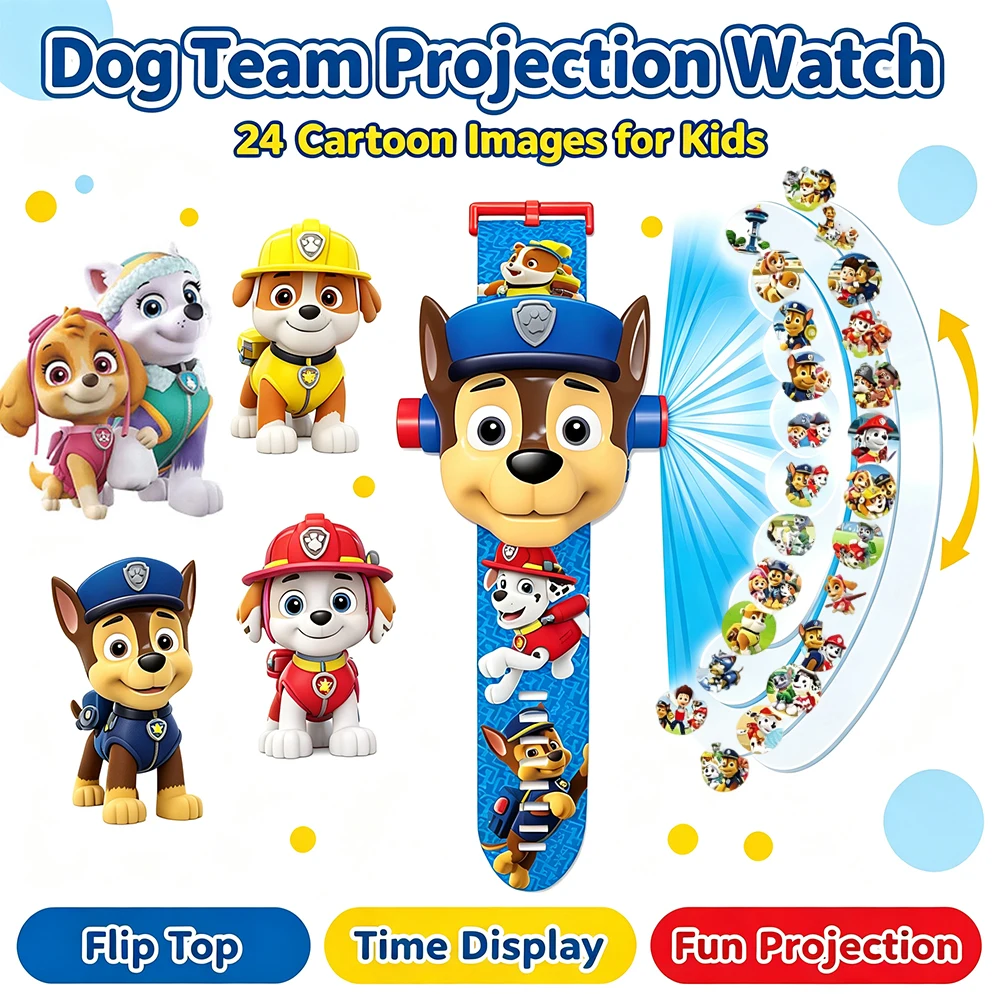 24Pictures Dog Patrol 3D Projection Chase Skye Everest Marshall Model Watch Toy Dog Rescue Team Flip Projection Gift