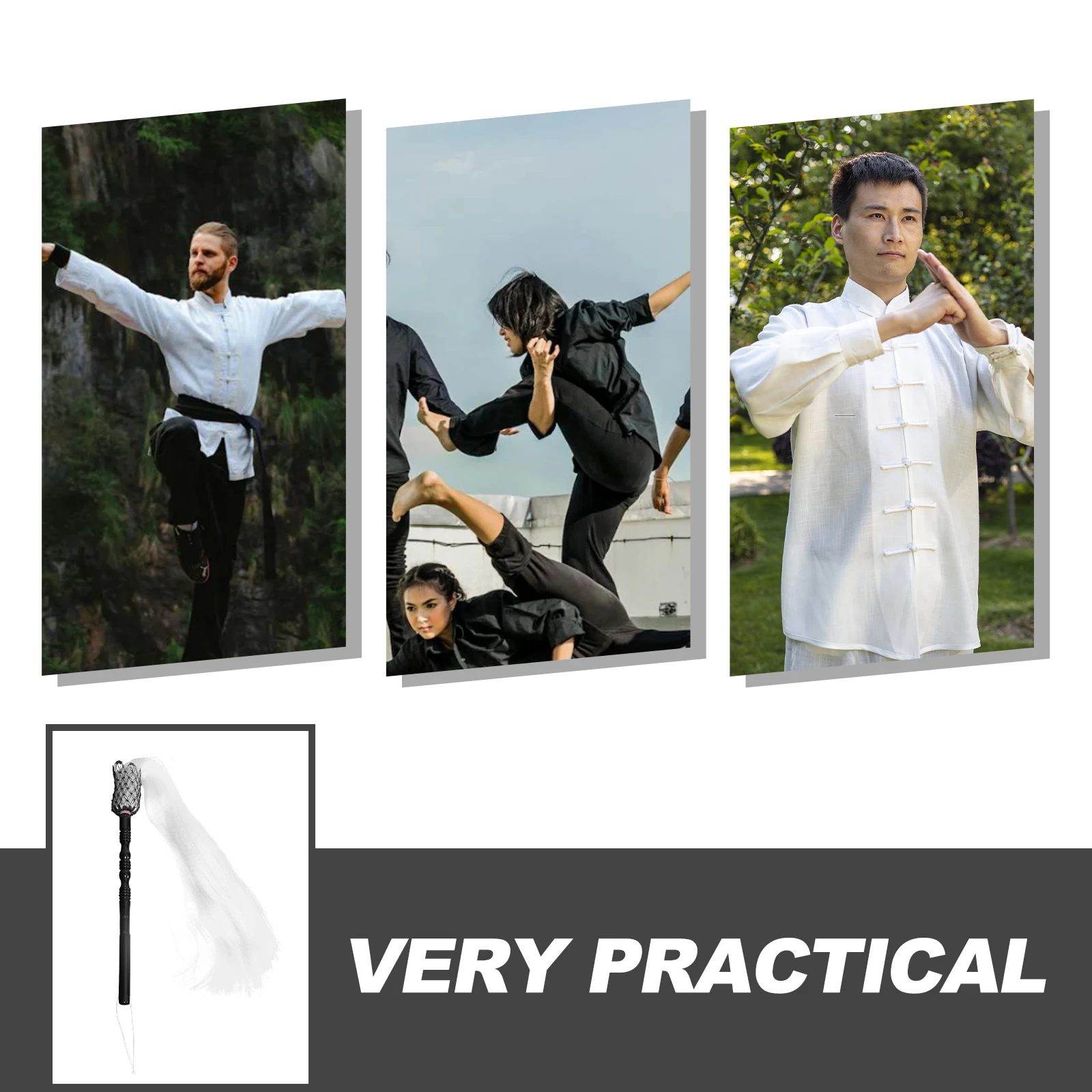 

Buddha Dust Handheld Horsetail Whisk Lightweight Black Portable Office Decoration Martial Tool Lifelike Desktop Decor