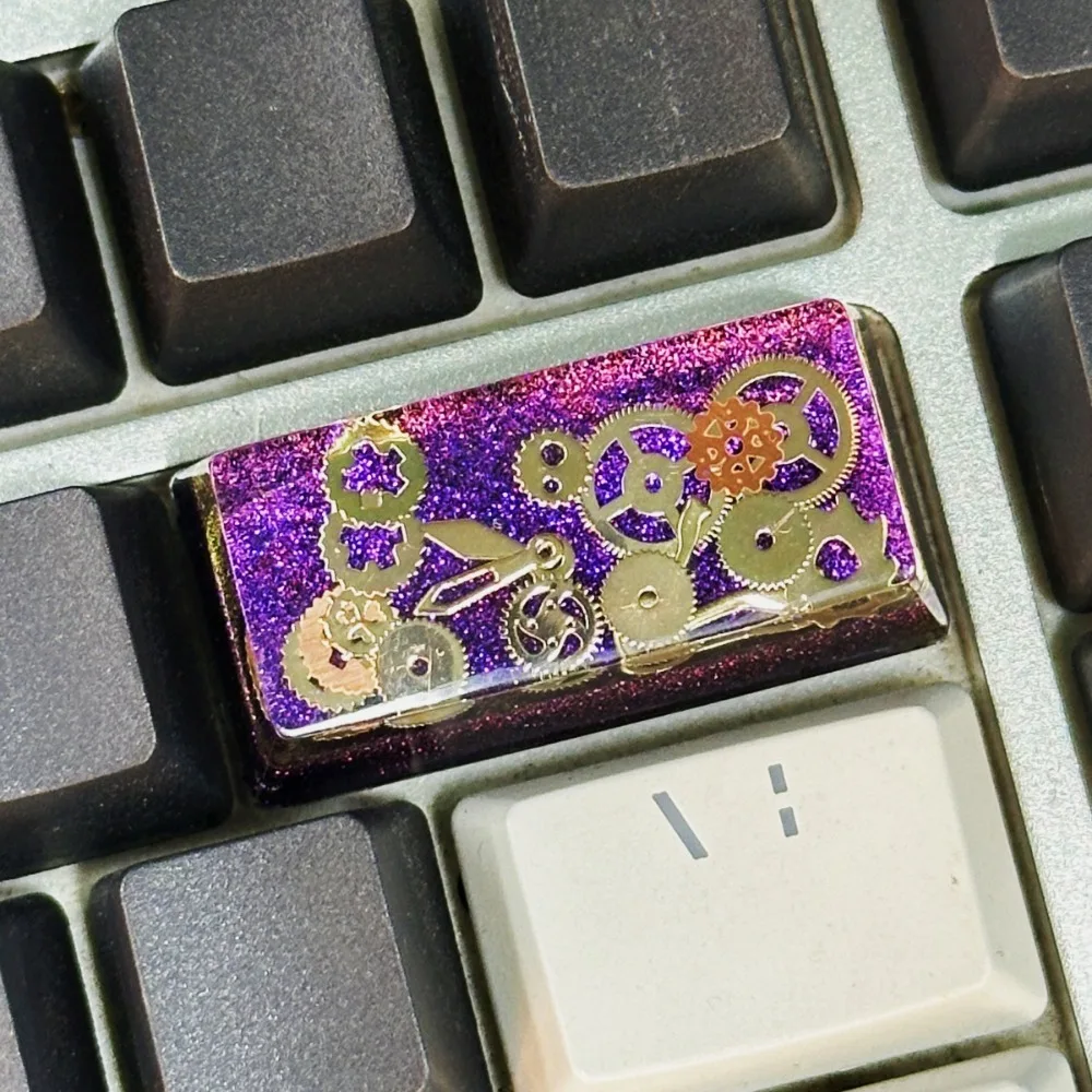 Resin Metal Gear Personalized Design Transparent Drip Glue Cross Axis Keycaps 1U Delete Key For DIY Mechanical Keyboard