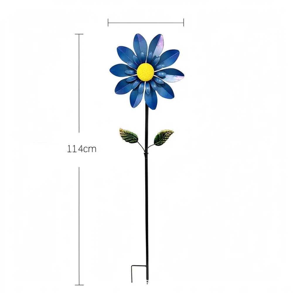 Garden Wind Spinner Metal Gazania Flower Outdoor Ornament Yard Rotating Stake Patio Art Lawn Sculpture Landscape Decor