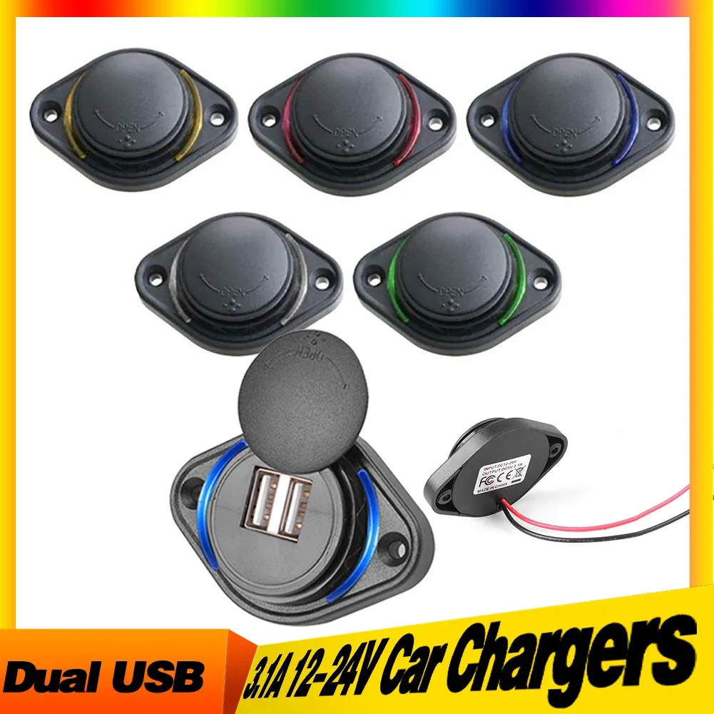 Dual-USB-Ladegerät, 12–24 V, 3,1 A, Auto-Ladegerät, Steckdosen-Adapter, Telefon-Aufladung für Motorrad, Auto, Boot, ATV, UTV, Wohnmobil, Wohnwagen