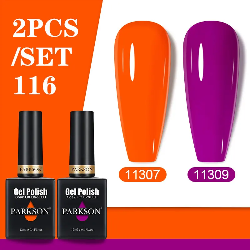 Parkson 2pcs/Set 12ml Gel Polishes Top Base Coat Fluorescence Colorful Glitter Red Fashion Nails Art Long Lasting Semi Permanent