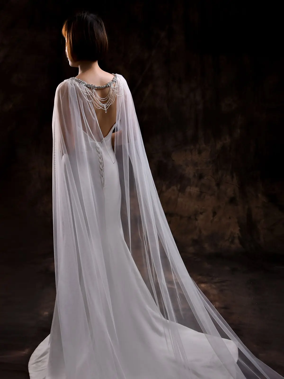 VG83 Long Cathedral Bridal Cloak Wedding Capes Veil Wedding Accessories for Bride Bolero Shawl Soft Evening Cape Jacket