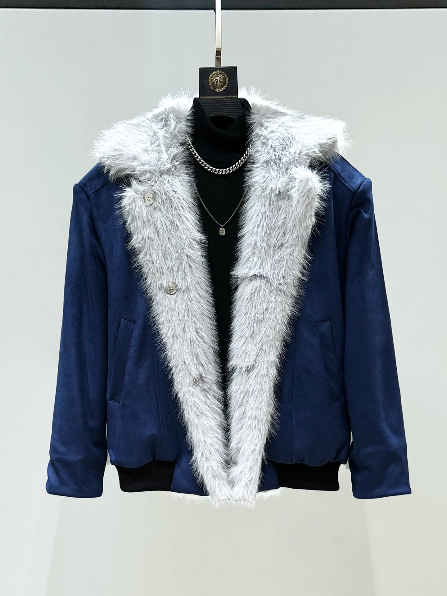 

Men's ort Suede Jaet Double-Sided Wear Mountain Eagle Coat Warm Fur Collar Casual Sle Winter Outerwear Faionable Yout...