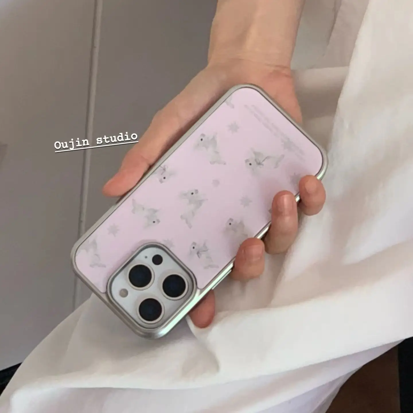 Korean Cute Grey Rabbit Star Y2K Phone Case For iPhone 17A 16 15 14 13 12 11 Pro Max 16 15 Plus Anti Drop Resin Casting Cover