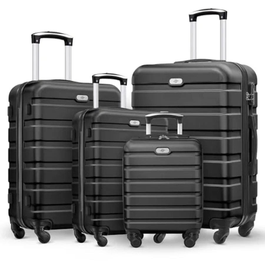 

4 Piece Hard Shell Luggage Set with Spinner Wheels for Travel in Black 16 20 24 28 Inch Durable and Lightweight Suitcase Set