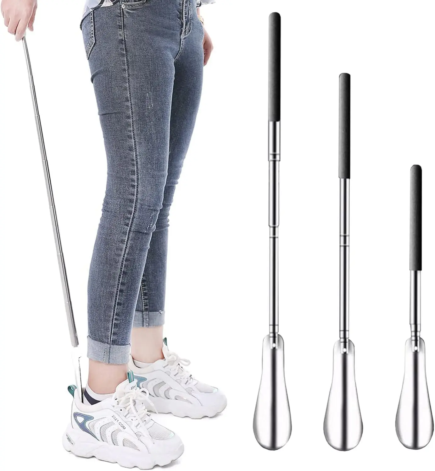 Stainless Steel Extendable Shoe Horn Adjustable Long Handle 16 31 Inches for Seniors Men Women Telescopic Shoe Helper