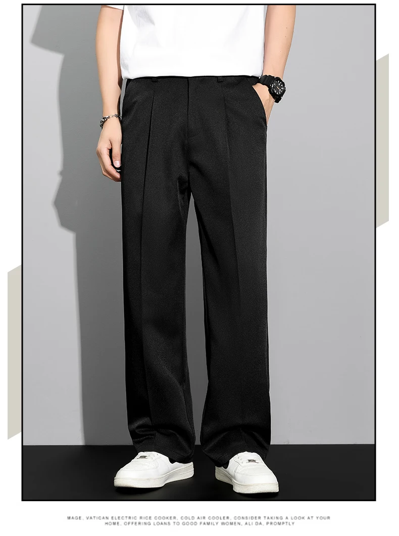 Herren 2026 Koreanischer Stil Lose Gerade Drapierte Leichte Freizeithose Khaki Grau Schwarz Herrenhose Herbst Winter – Detail 10