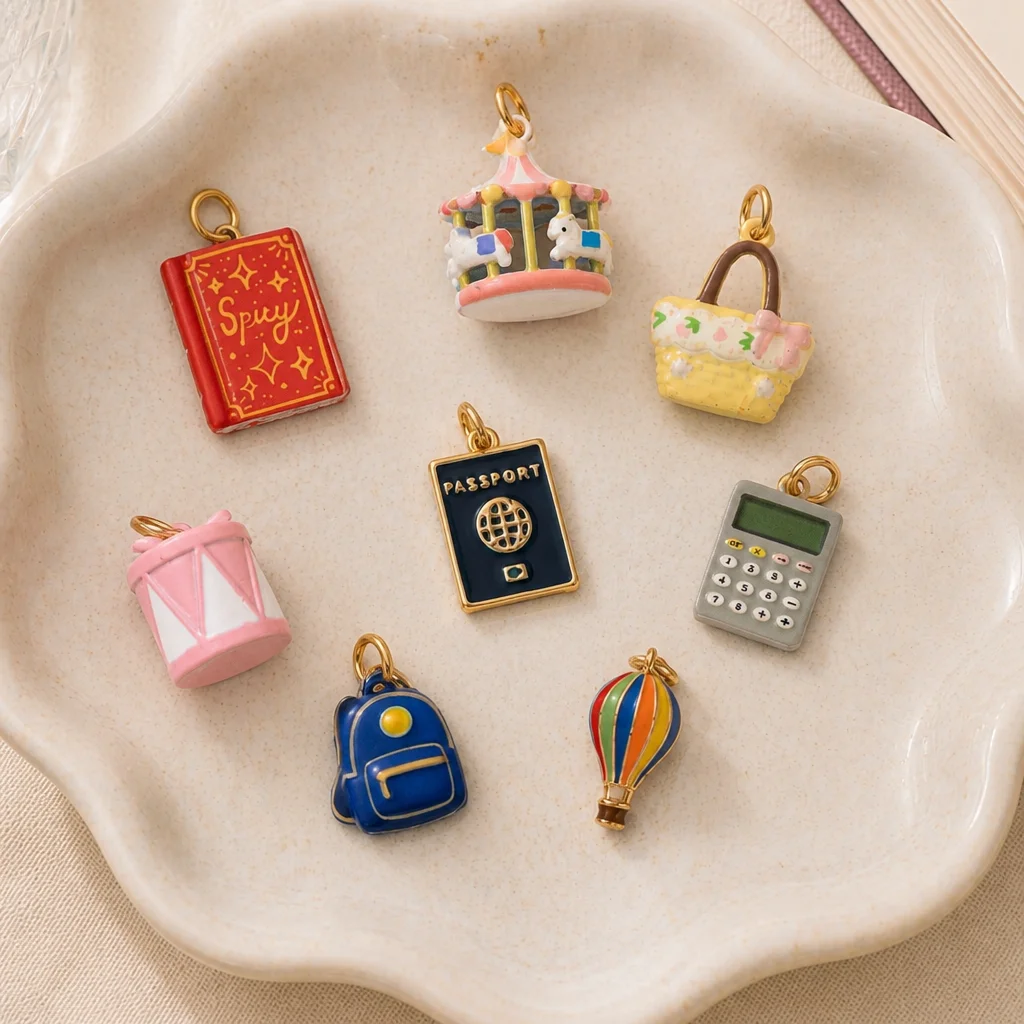Neue Personalisierte Minimalistische Kuchenbox-Rucksack-Anhänger, Rose, Magisches Buch, DIY-Anhänger, Charms für Schmuckherstellung – Detail 2