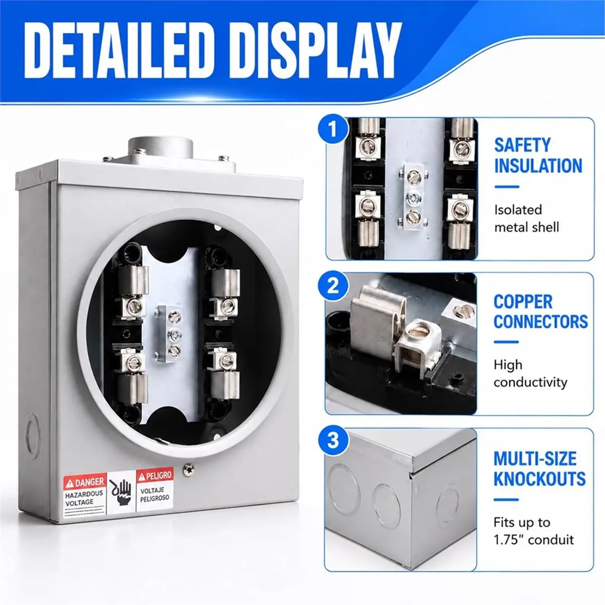 【A23Z】100 Amp Meter Socket 4 Jaw Meter Base 600V 3 Wire Ring Socket Horn Cover Overhead Underground Electric Meter