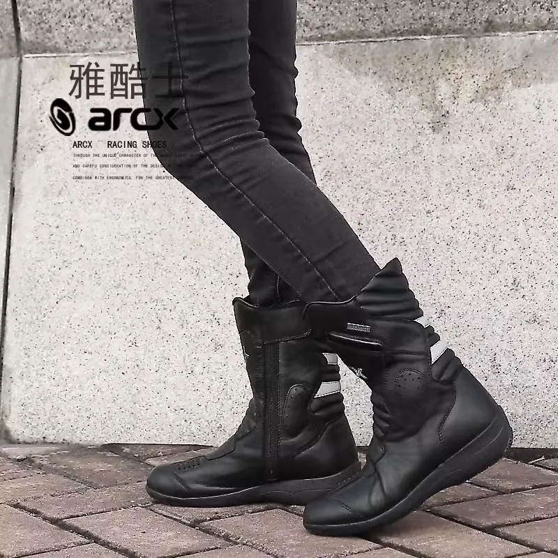 Women's Motorcycle Boots Cycling Boots, Boots ARCX Yakushi Waterproof Locomotive Shoes Boots Cowhide Non-slip and Anti-drop