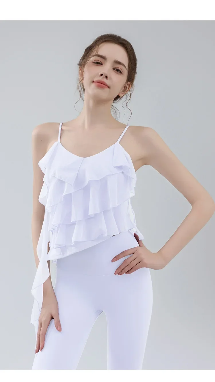 

Vest Set, Women's Ruffled Mesh, Elegant and Beautiful Back, Sports Camisole, Underwear, Outerwear, Fitness Leggings