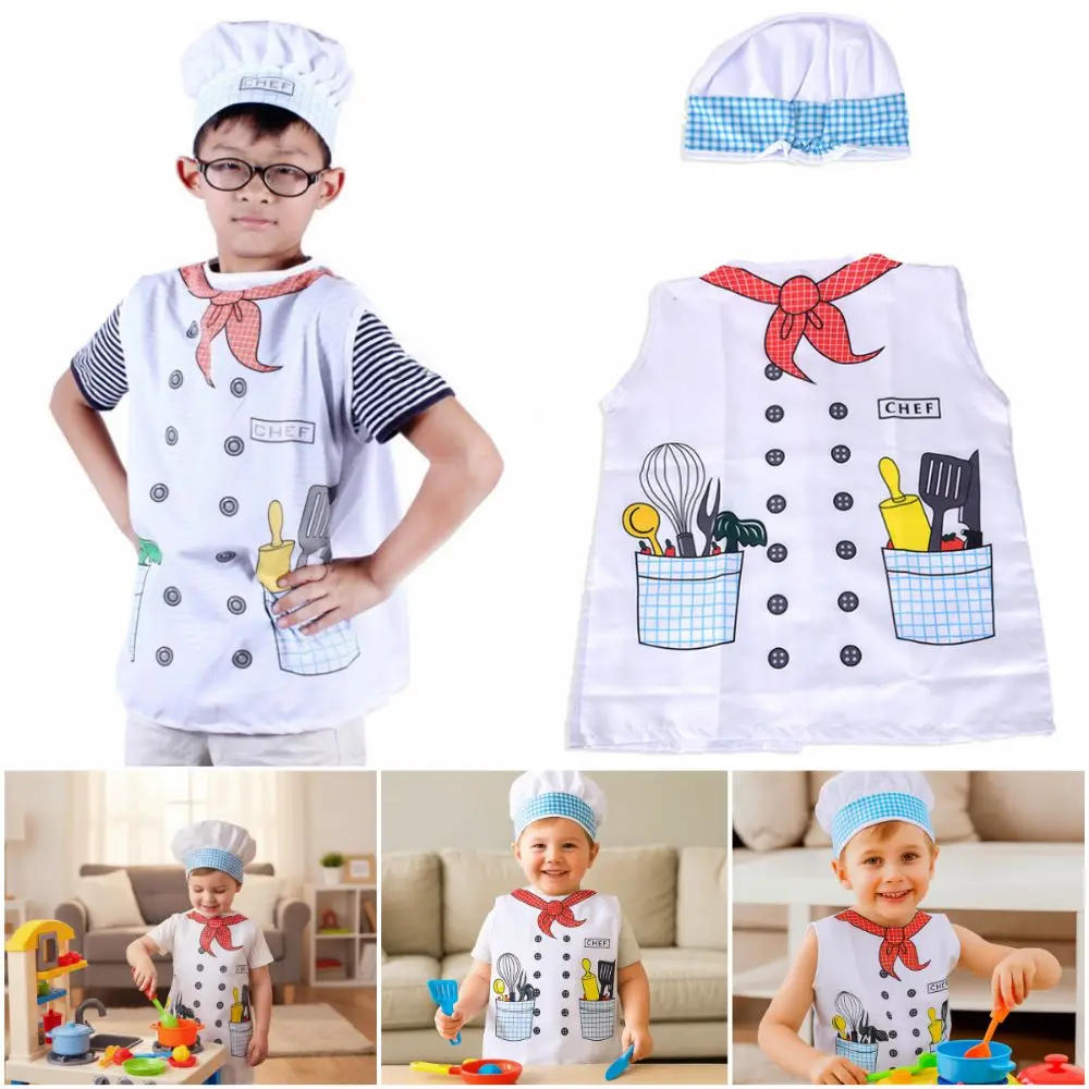 كارتون نمط الاطفال لعبة الشيف موحدة مع قبعة تأثيري ألعاب المطبخ دعوى الأبيض دور اللعب الاطفال لعبة الطبخ الملابس