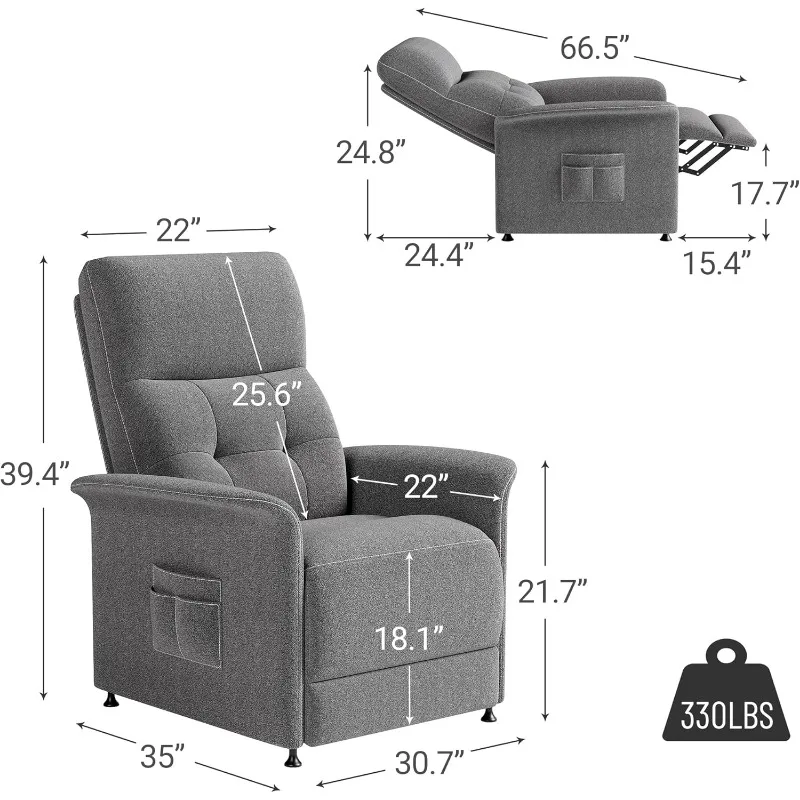 Cadeira reclinável elétrica para adultos com aquecimento e massagem, sofá reclinável elétrico ajustável, sofá único, assento de home theater