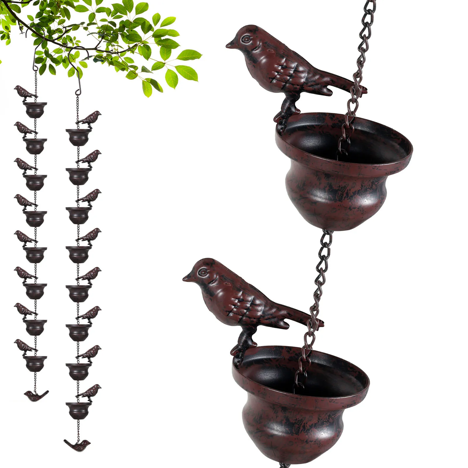 

Garden Metal Rain Chain Creative Cup Bird Metal Rain Chain Rain Catcher Outdoor Garden Roof Decorative Drainage Rain Chain