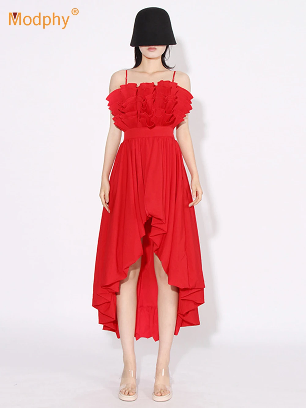 

Modphy 2024 Summer New Strap Spliced Layered Ruffle Edge Irregular Hem High Waist Dress Women's Elegant Ball Party Gowns